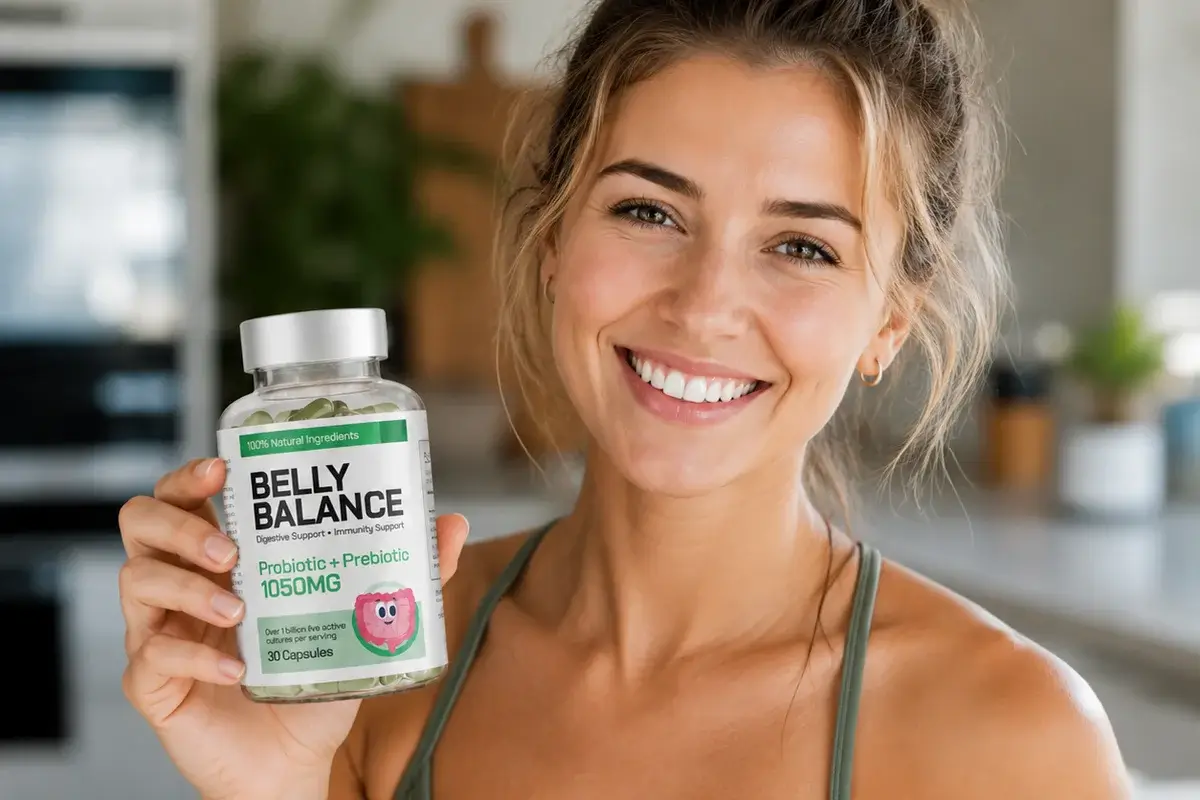 Woman maintaining a healthy daily wellness routine with probiotic supplement