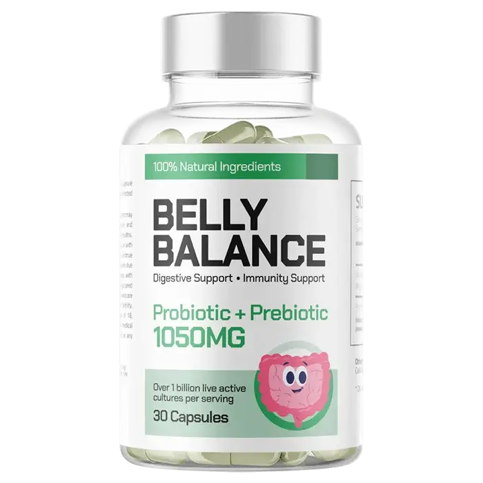 Belly Balance Probiotics + Prebiotic supplement bottle — available online in Australia